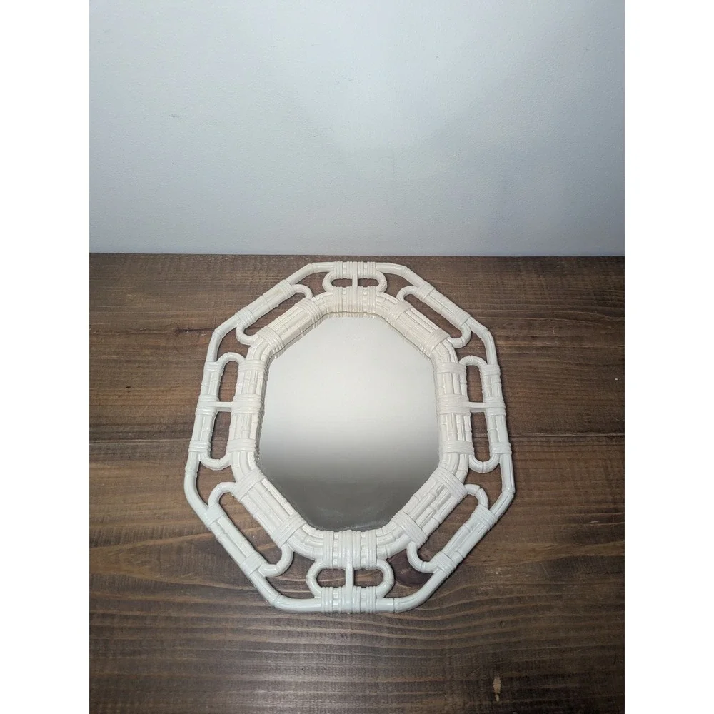Homco Vintage Faux Bamboo Mirror and 2 Wall Towel‎ Holder White 1970s 1980s USA